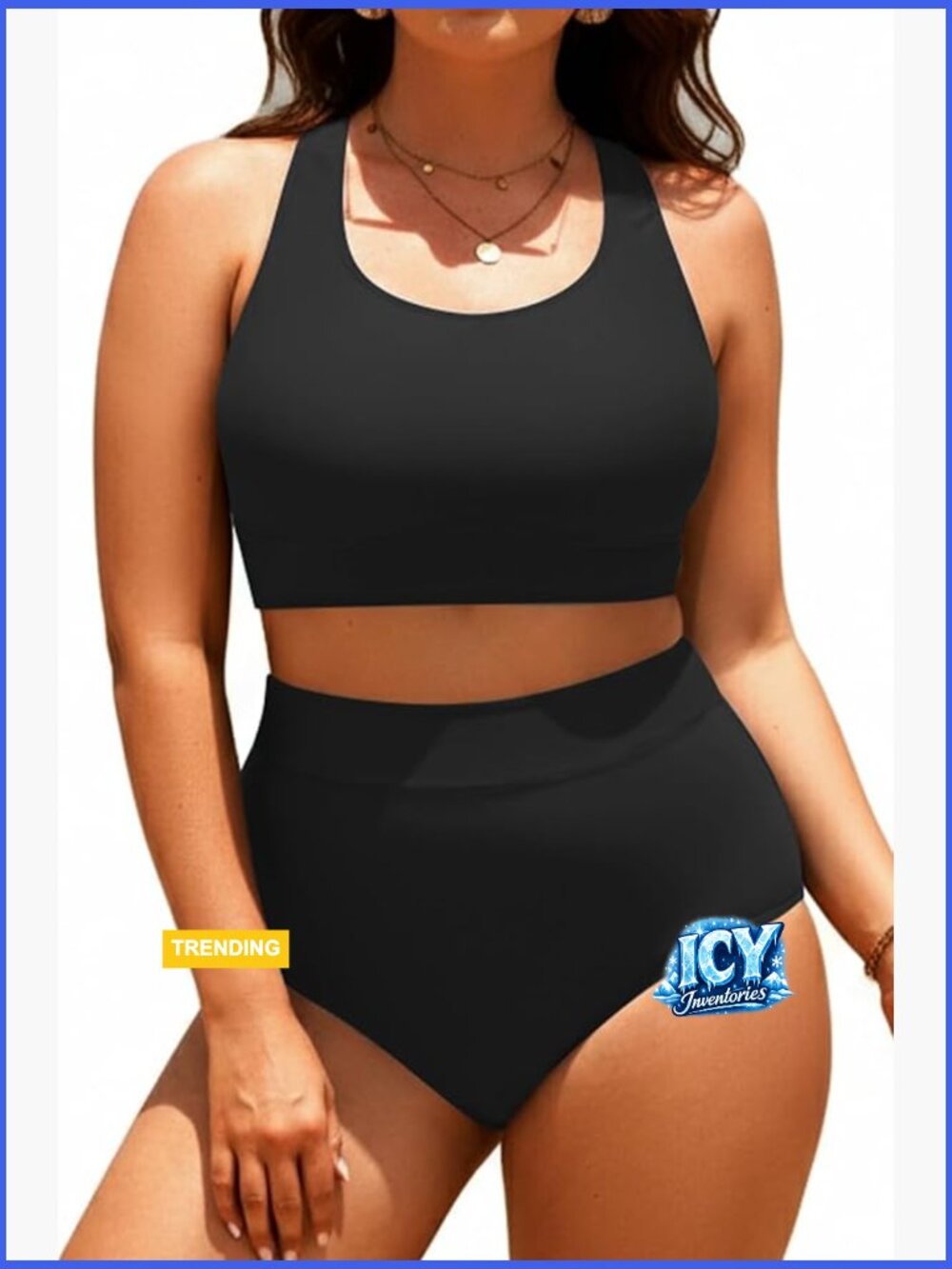 Plus Size Two Piece High Waisted Bikini Set Scoop Neck Sporty Bathing Suit